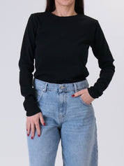 Maglia girocollo costina m/lunga nero