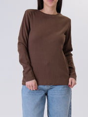 Maglia girocollo costina m/lunga cioccolato