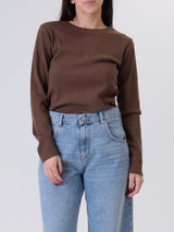 Maglia girocollo costina m/lunga cioccolato