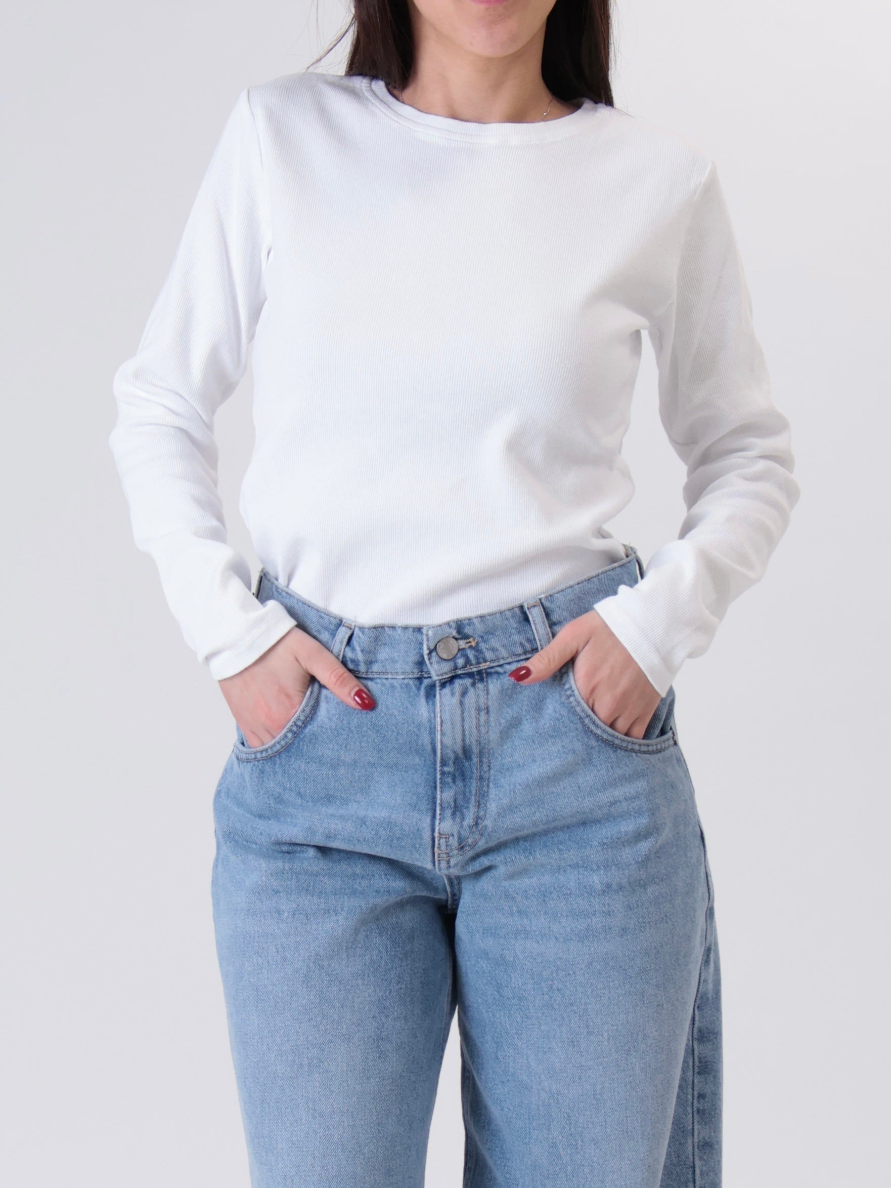 Maglia girocollo costina m/lunga bianco