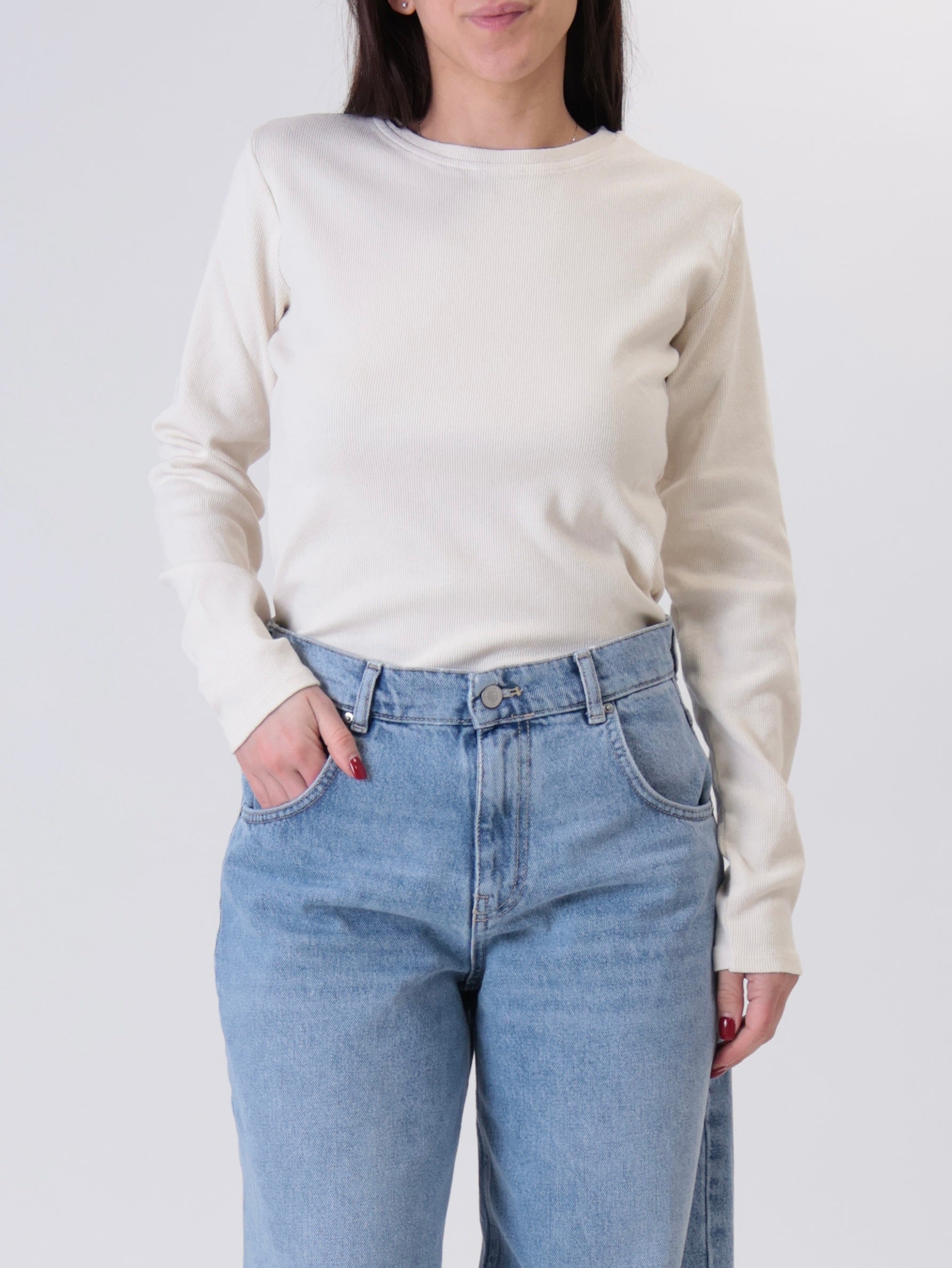 Maglia girocollo costina m/lunga burro