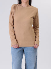 Maglia girocollo costina m/lunga beige