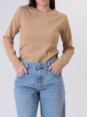 Maglia girocollo costina m/lunga beige