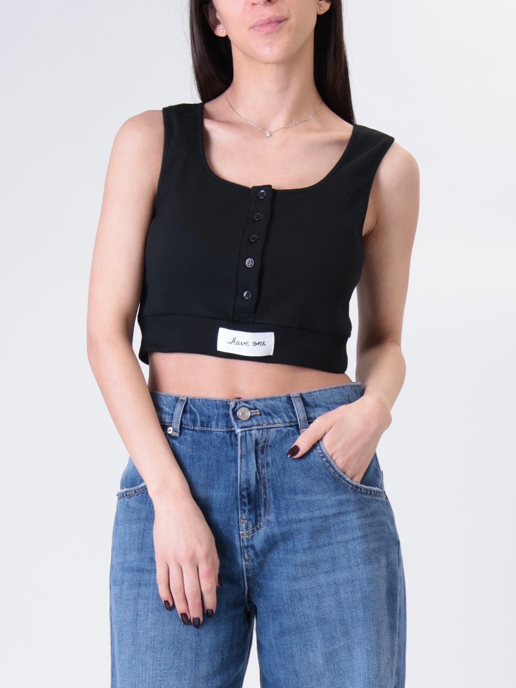 Black henley crop tank top