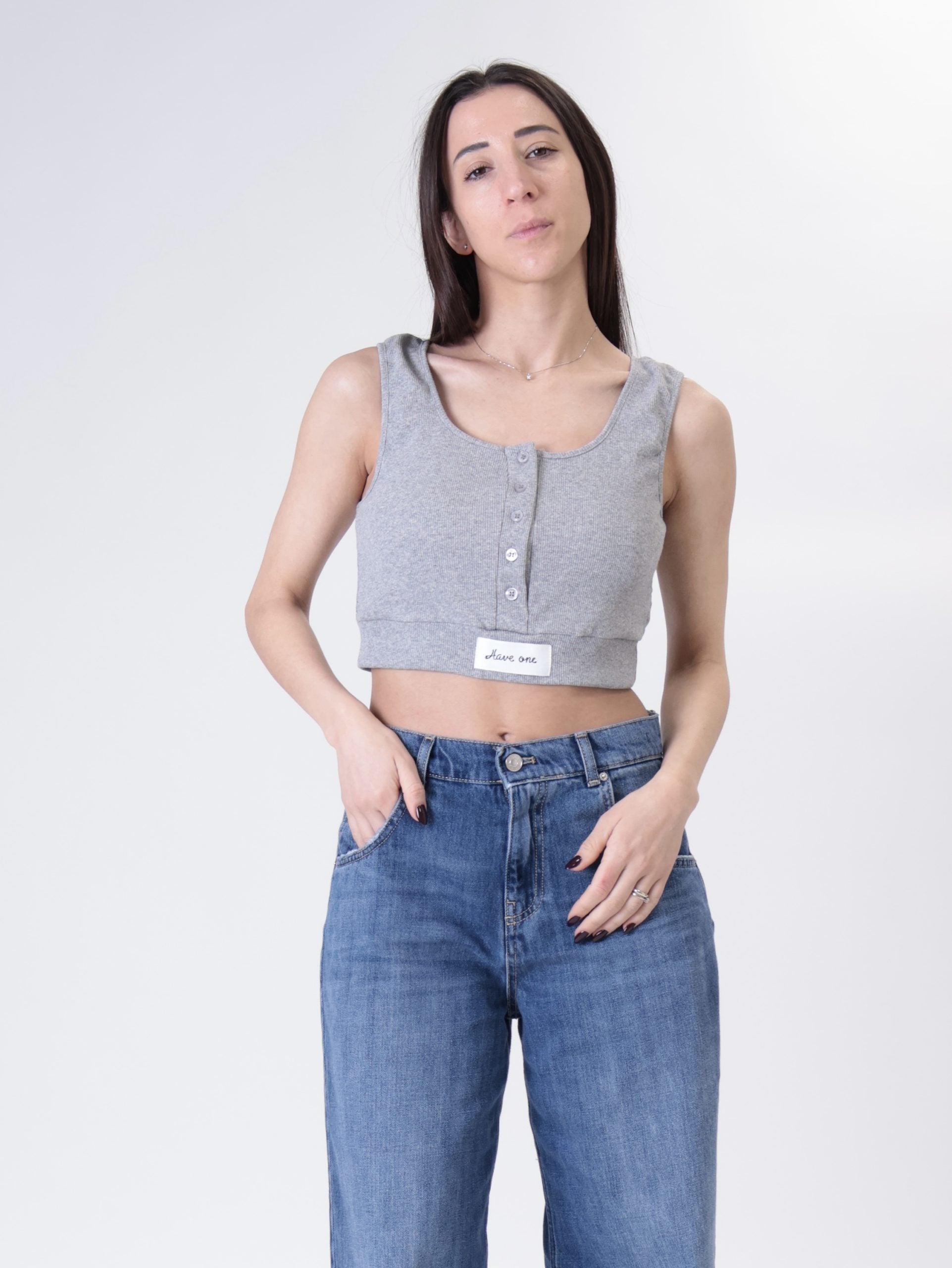 Grey Henley crop top