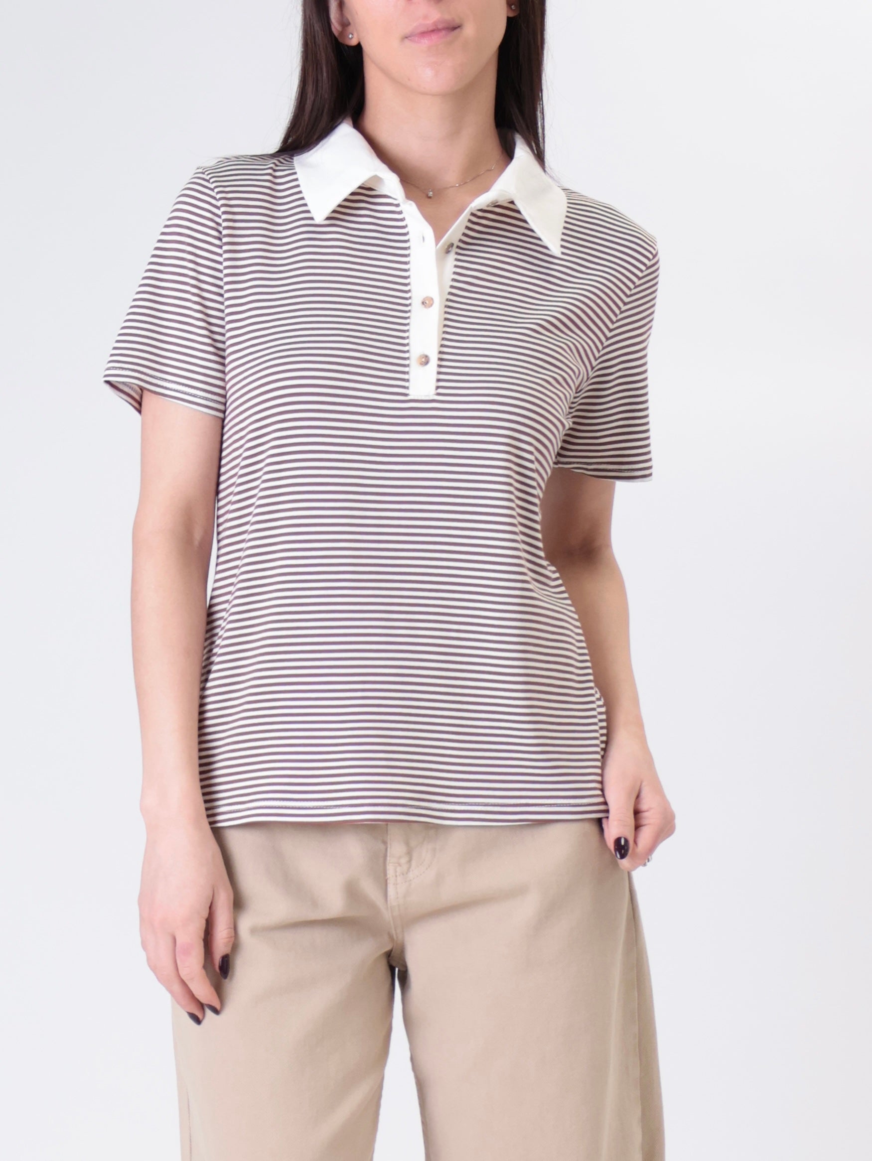 White/tobacco striped polo
