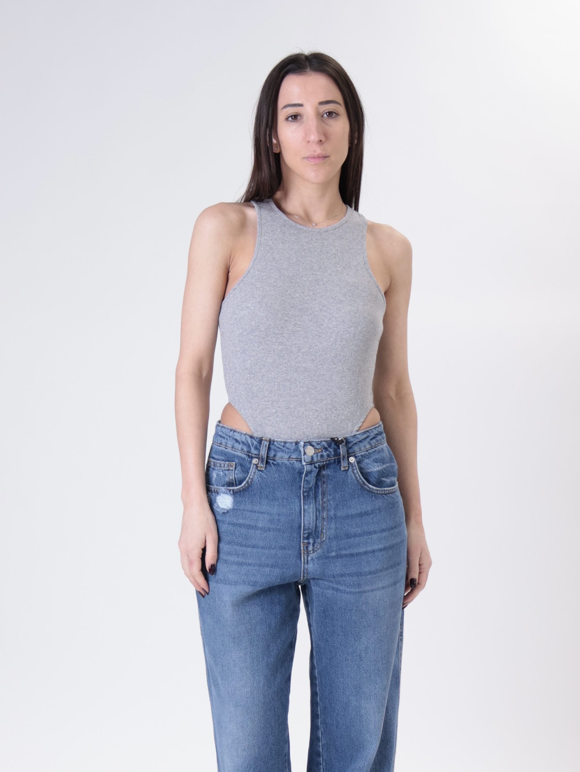 High-cut grey bodysuit