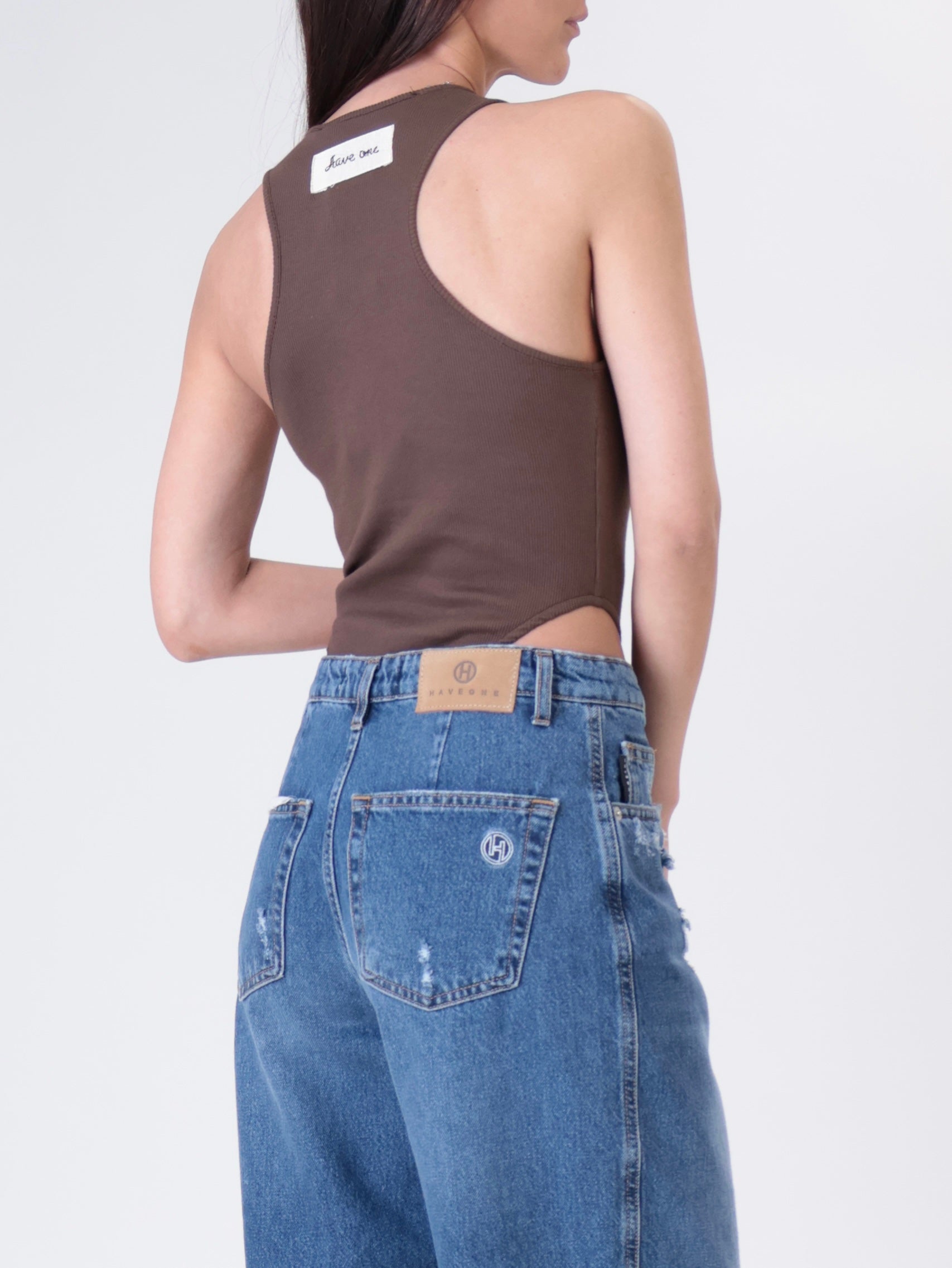Dark high-cut bodysuit