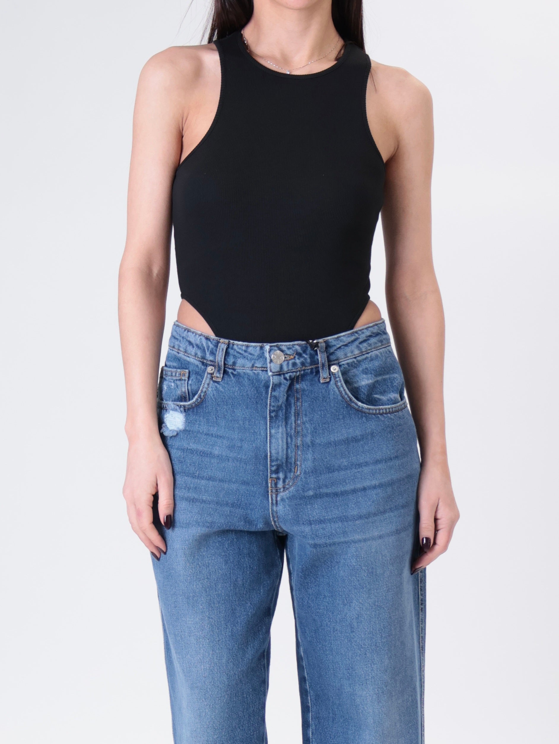 High-cut black bodysuit