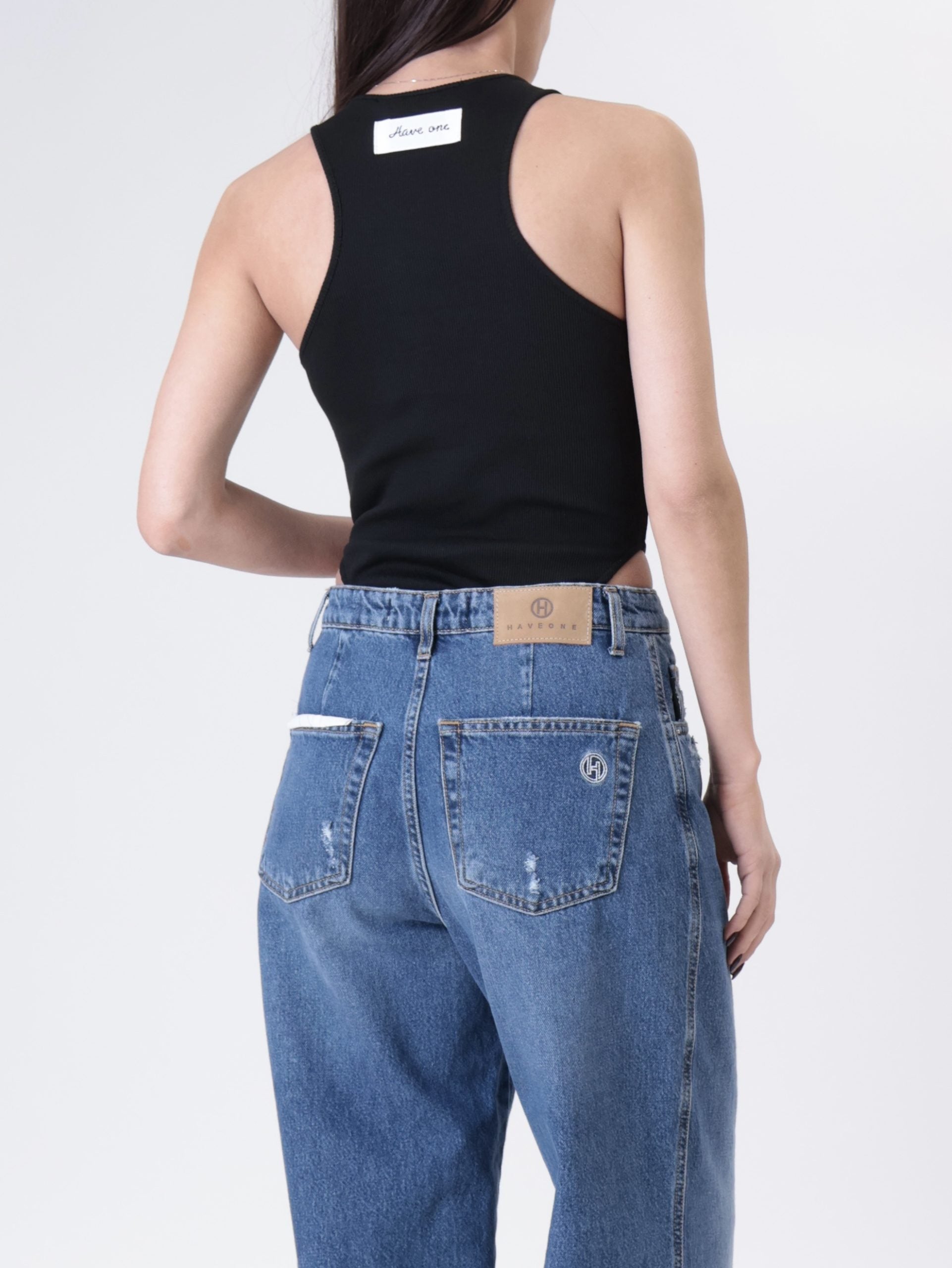 High-cut black bodysuit