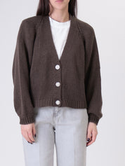 Dark brown cardigan with jewelled buttons