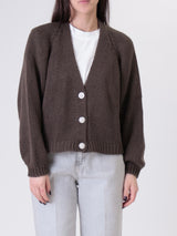 Dark brown cardigan with jewelled buttons