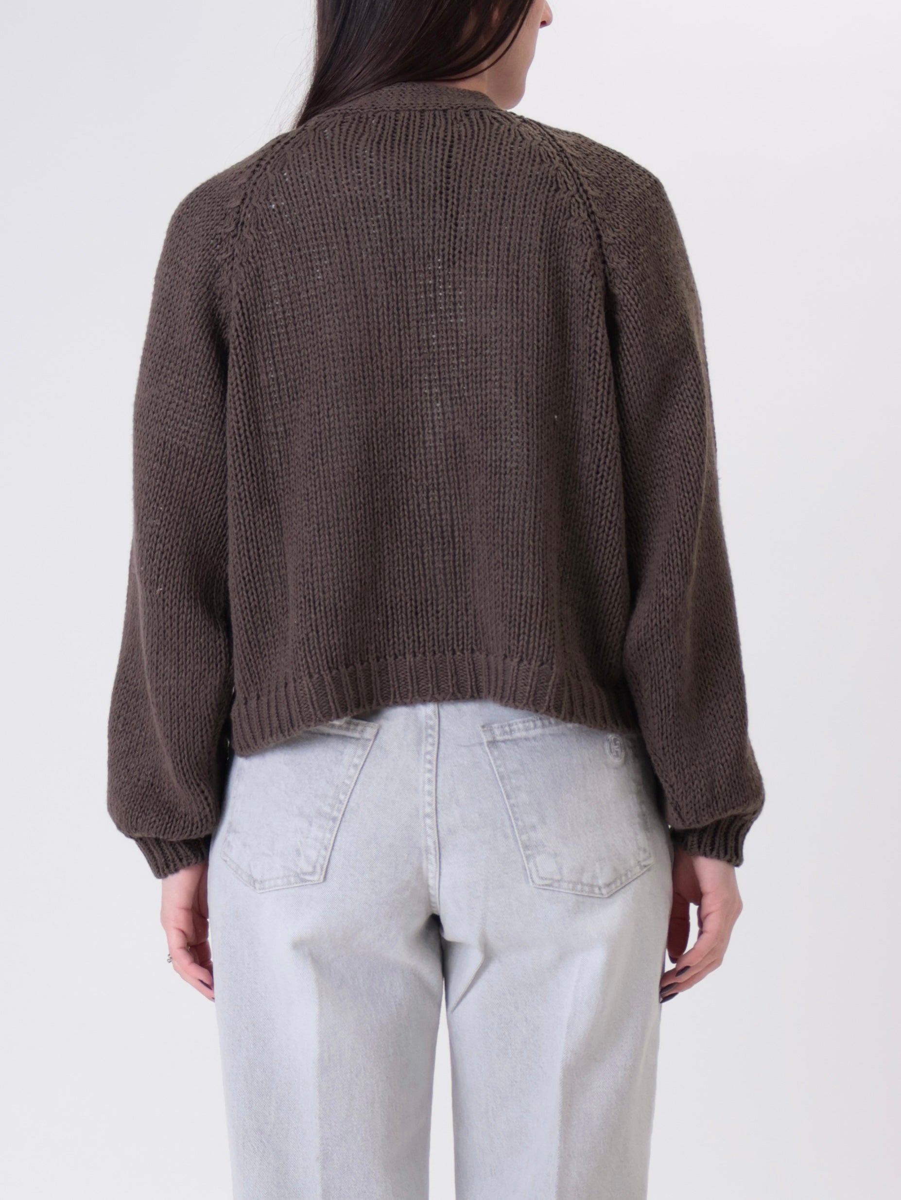 Dark brown cardigan with jewelled buttons