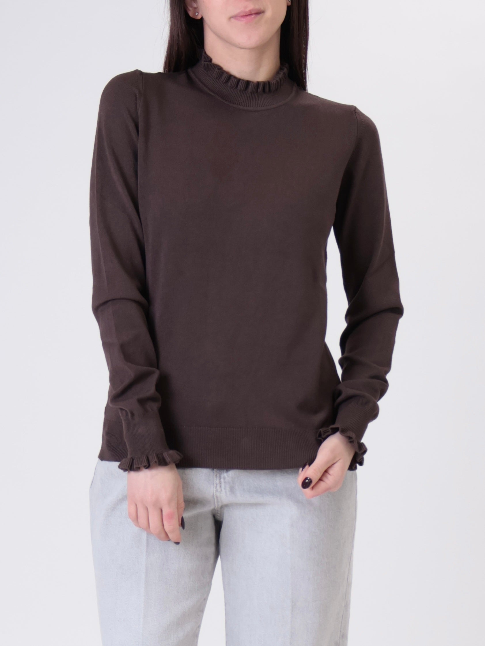Dark brown ruffled sweater