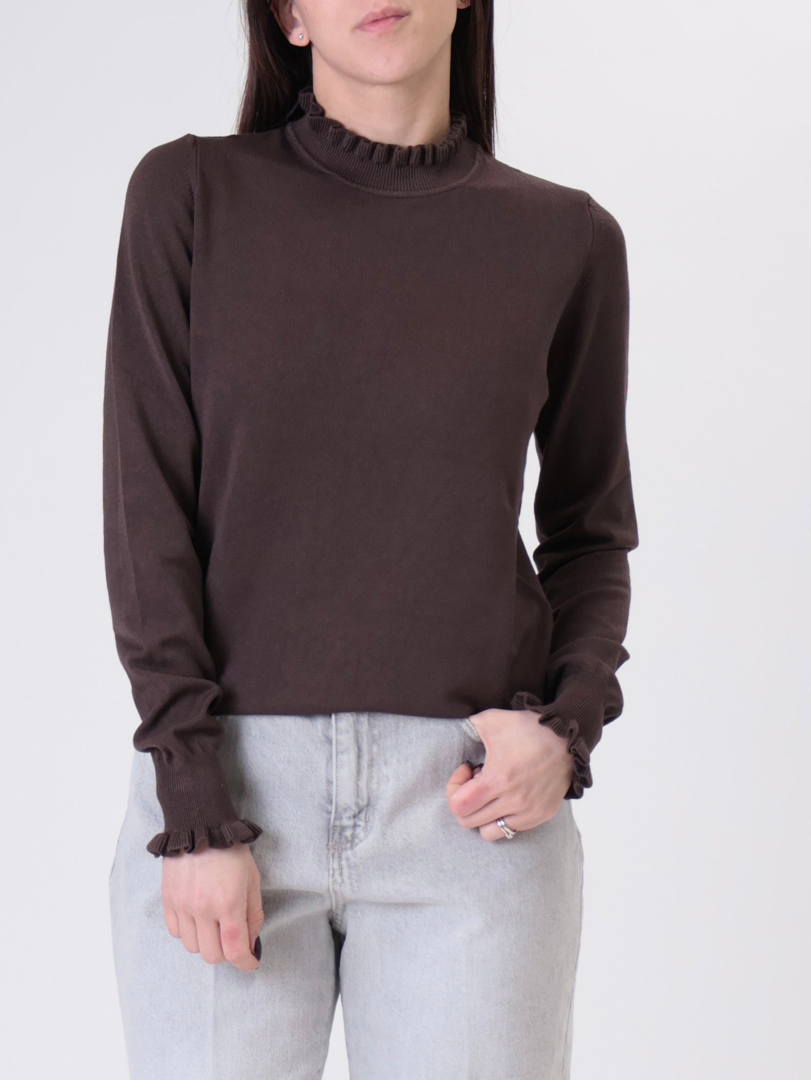 Dark brown ruffled sweater