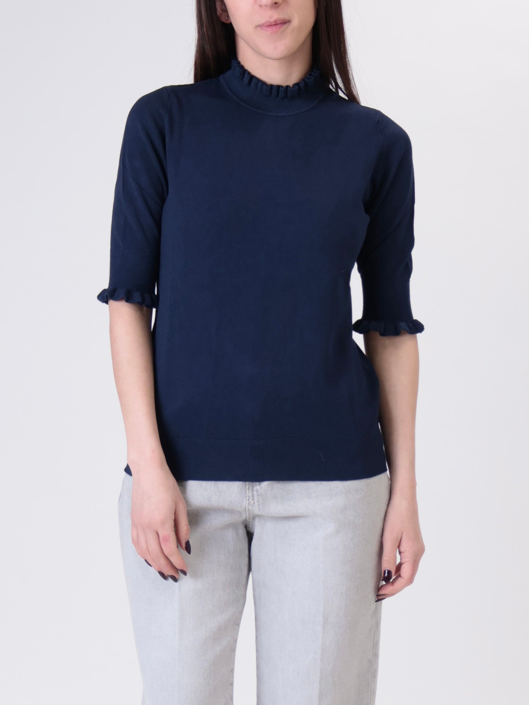 Blue half-sleeve top with ruffles
