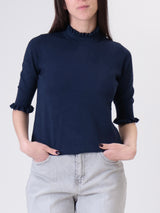 Blue half-sleeve top with ruffles