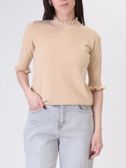 Beige ruffled short-sleeve top
