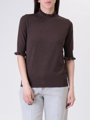 Brown ruffled short-sleeved top