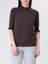 Brown ruffled short-sleeved top