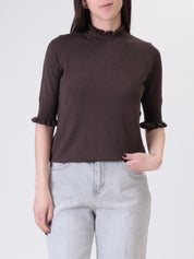 Brown ruffled short-sleeved top