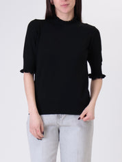 Black short-sleeved top with ruffles