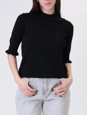 Black short-sleeved top with ruffles