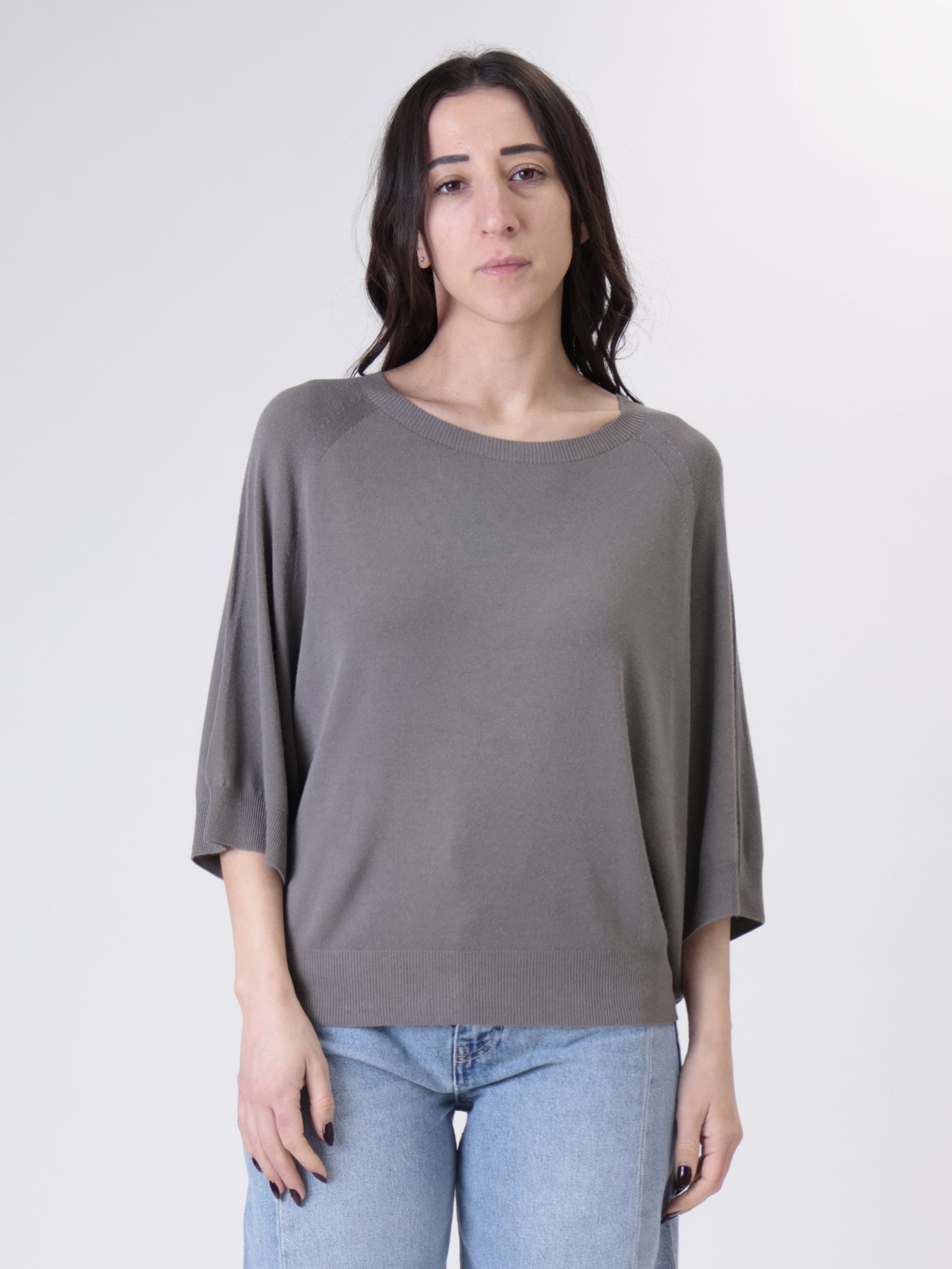 Anthracite viscose short-sleeved jumper