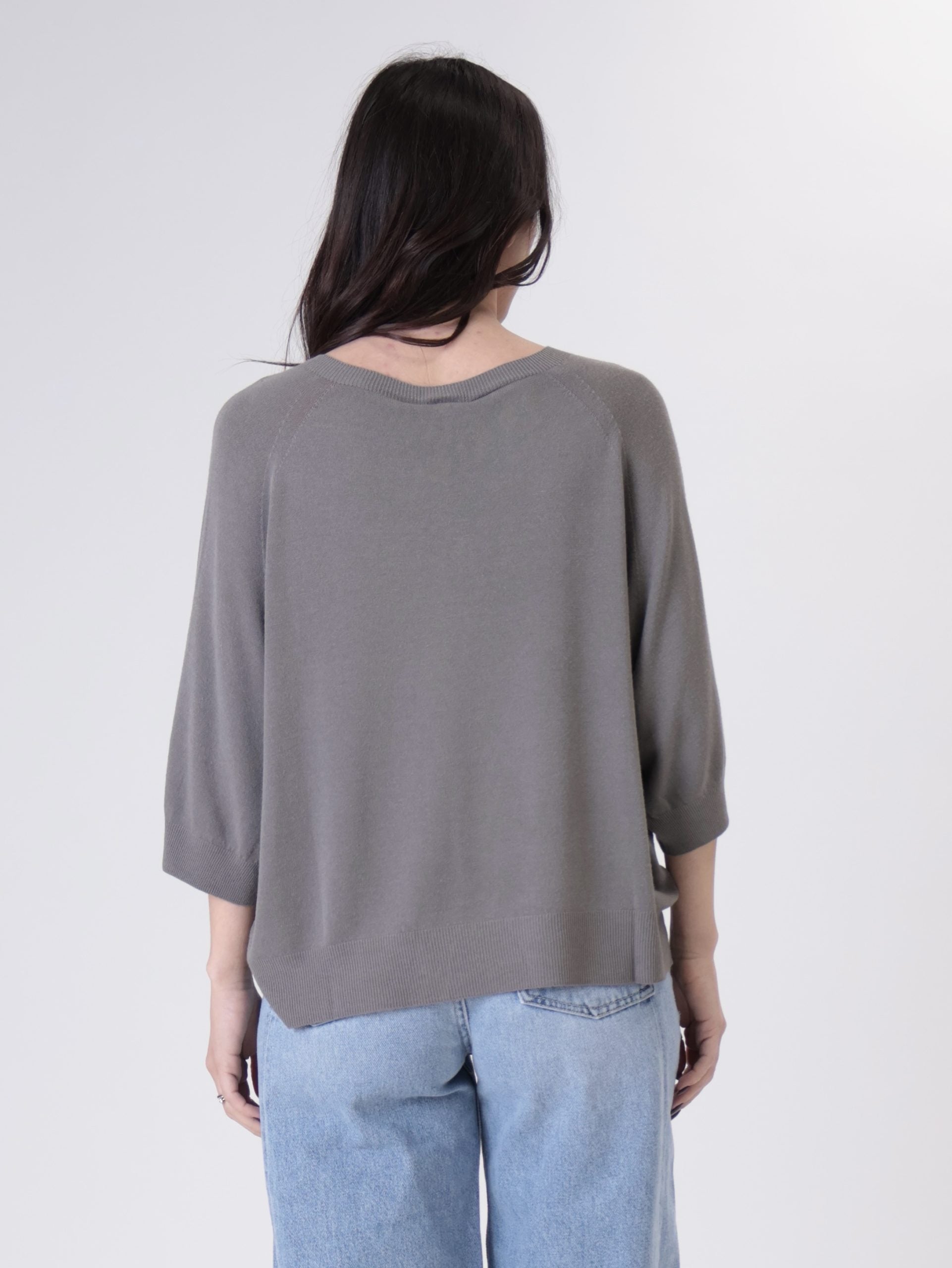 Anthracite viscose short-sleeved jumper