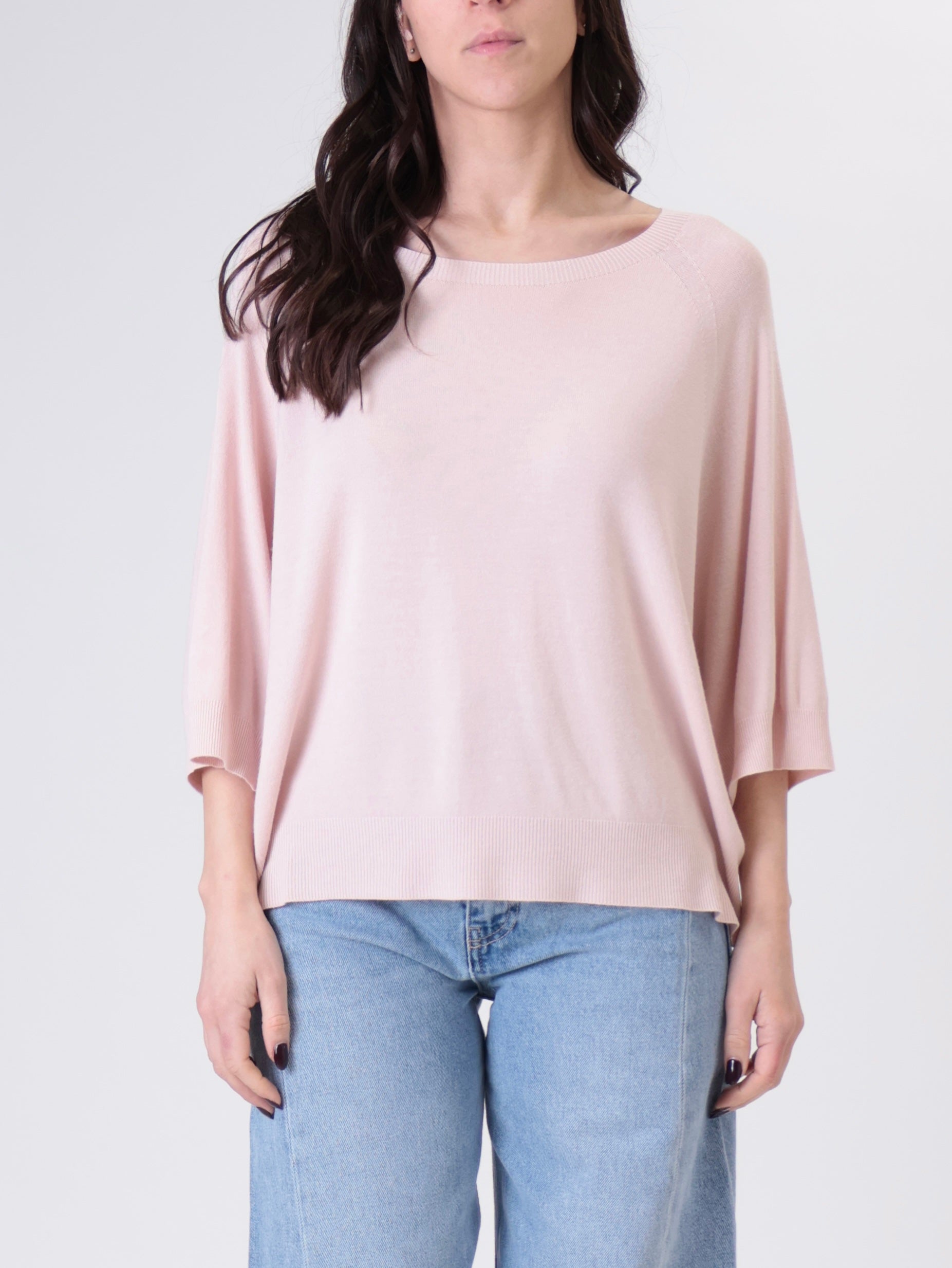 Powder pink viscose short-sleeved pullover