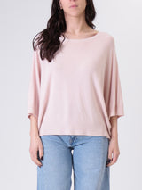 Powder pink viscose short-sleeved pullover