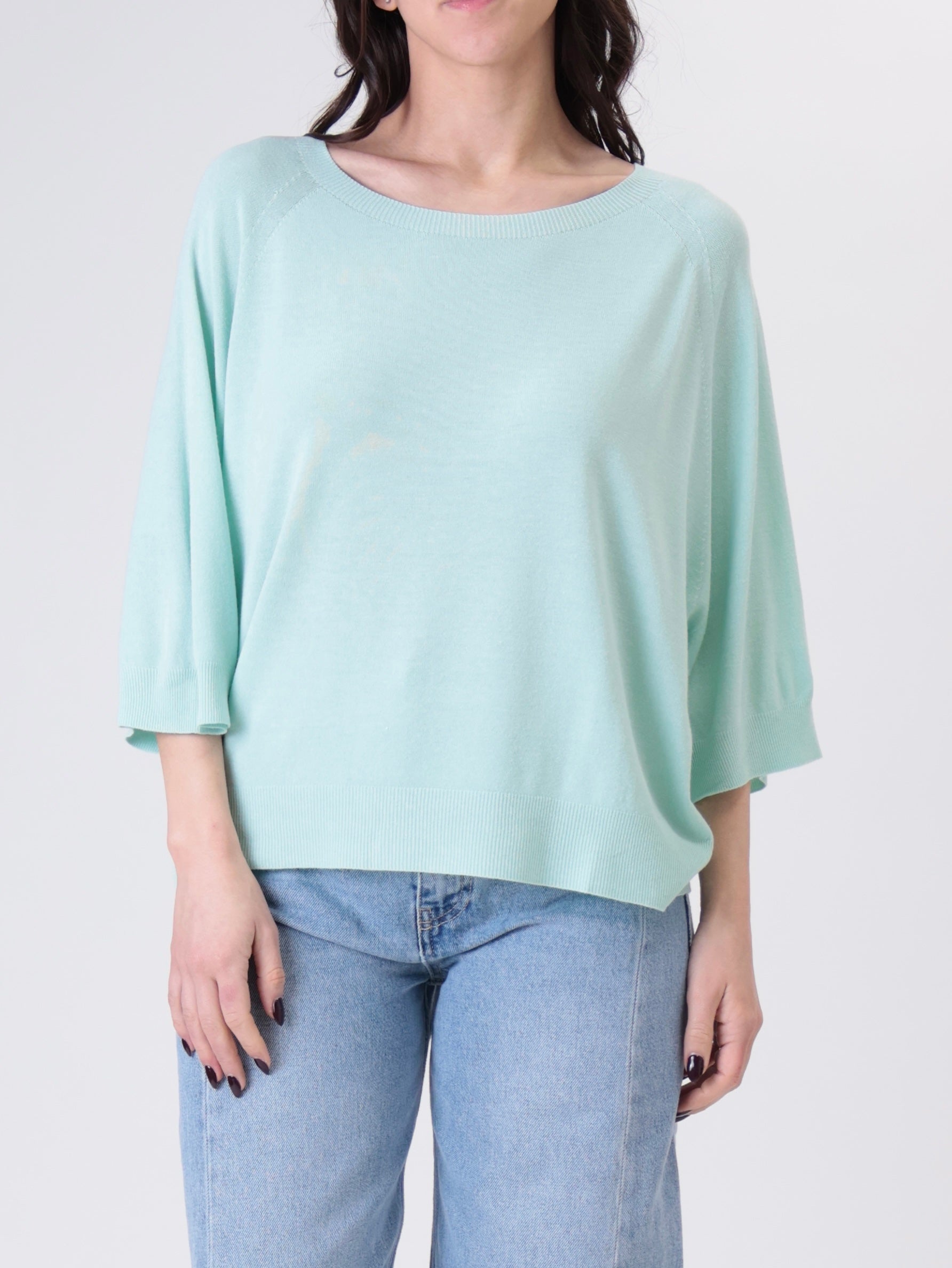 Aqua Green Viscose Half-Sleeve Pullover