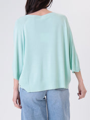 Aqua Green Viscose Half-Sleeve Pullover
