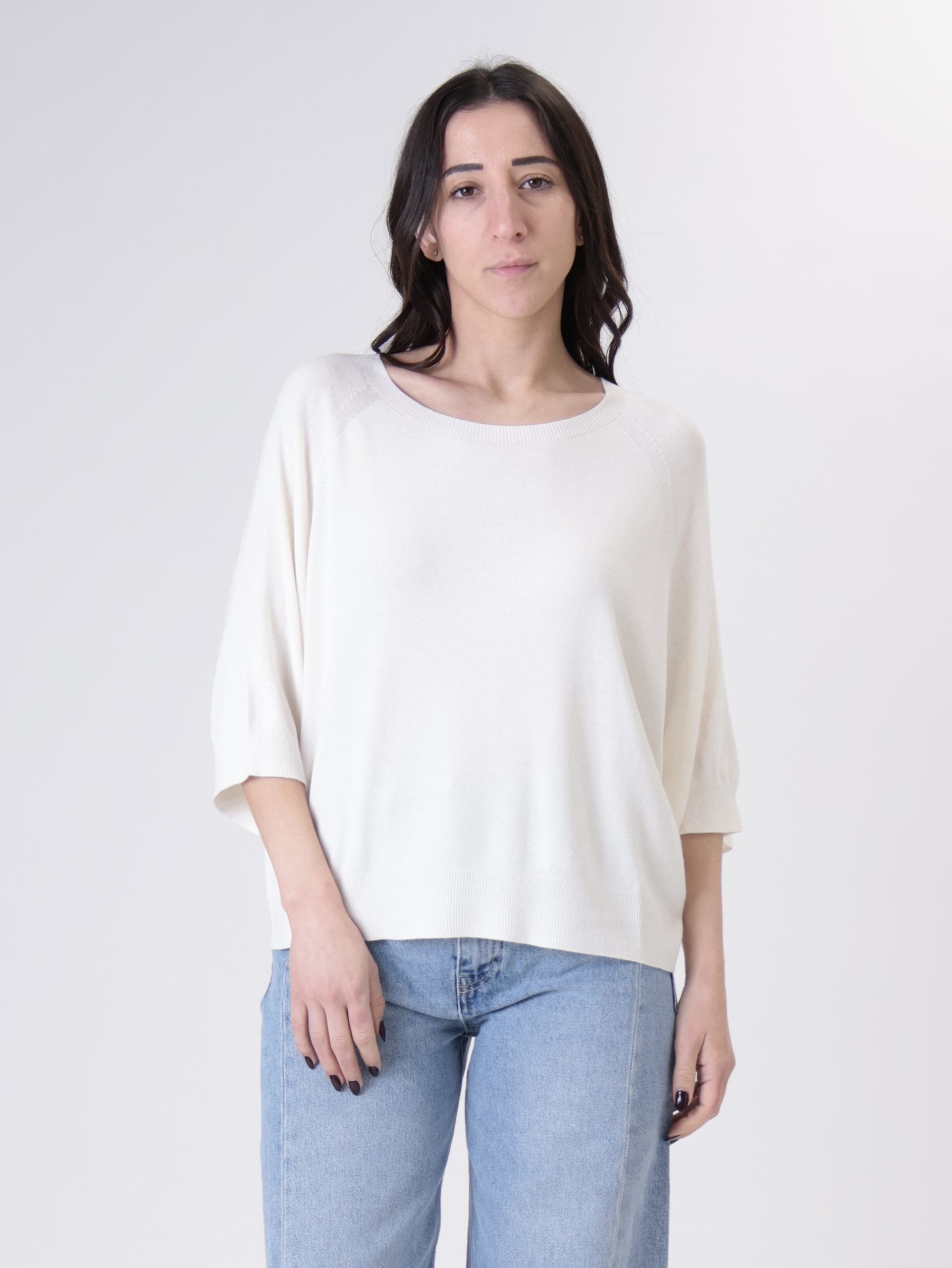 Cream short-sleeve viscose jumper