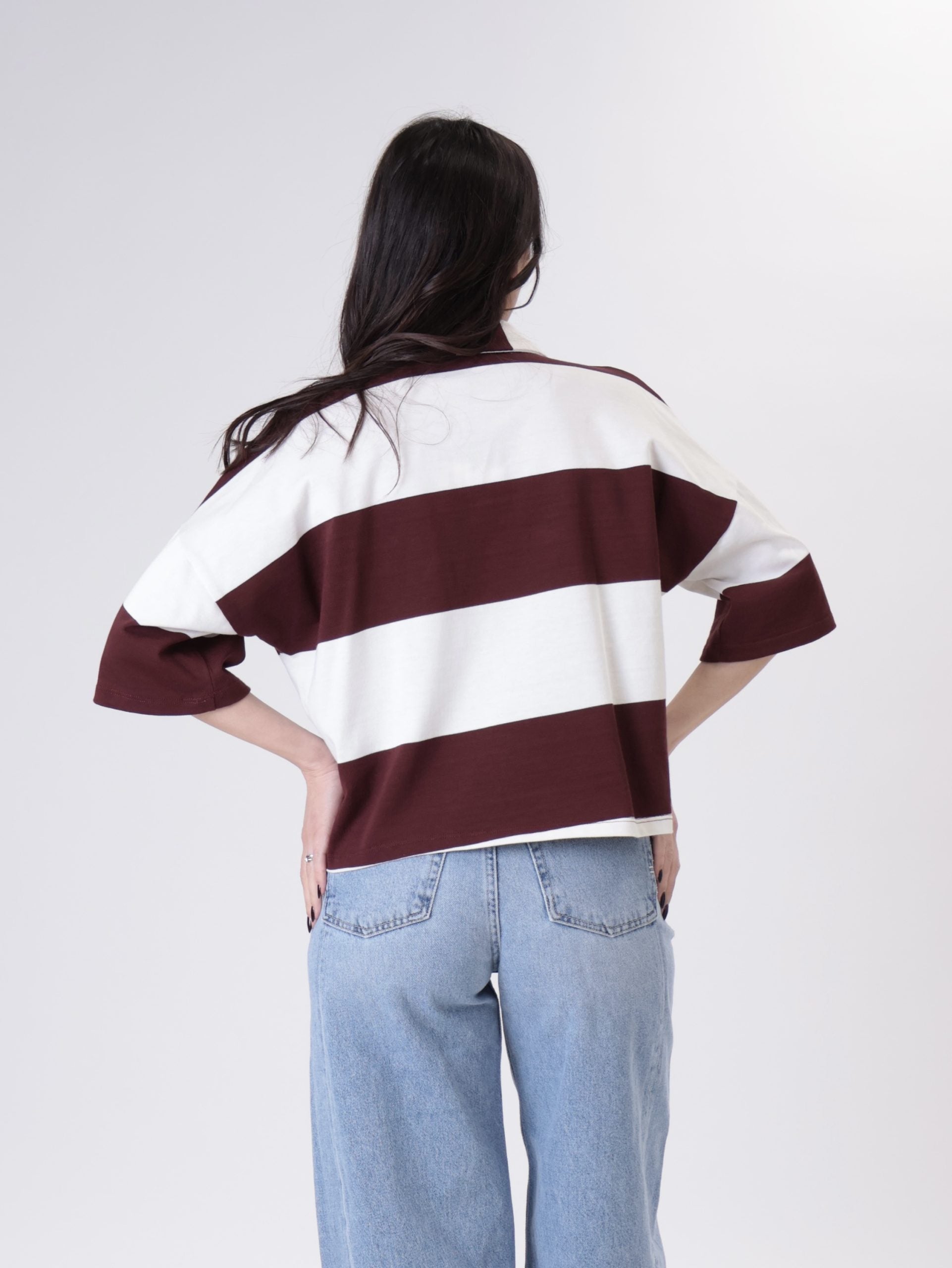 Polo crop riga bordeaux