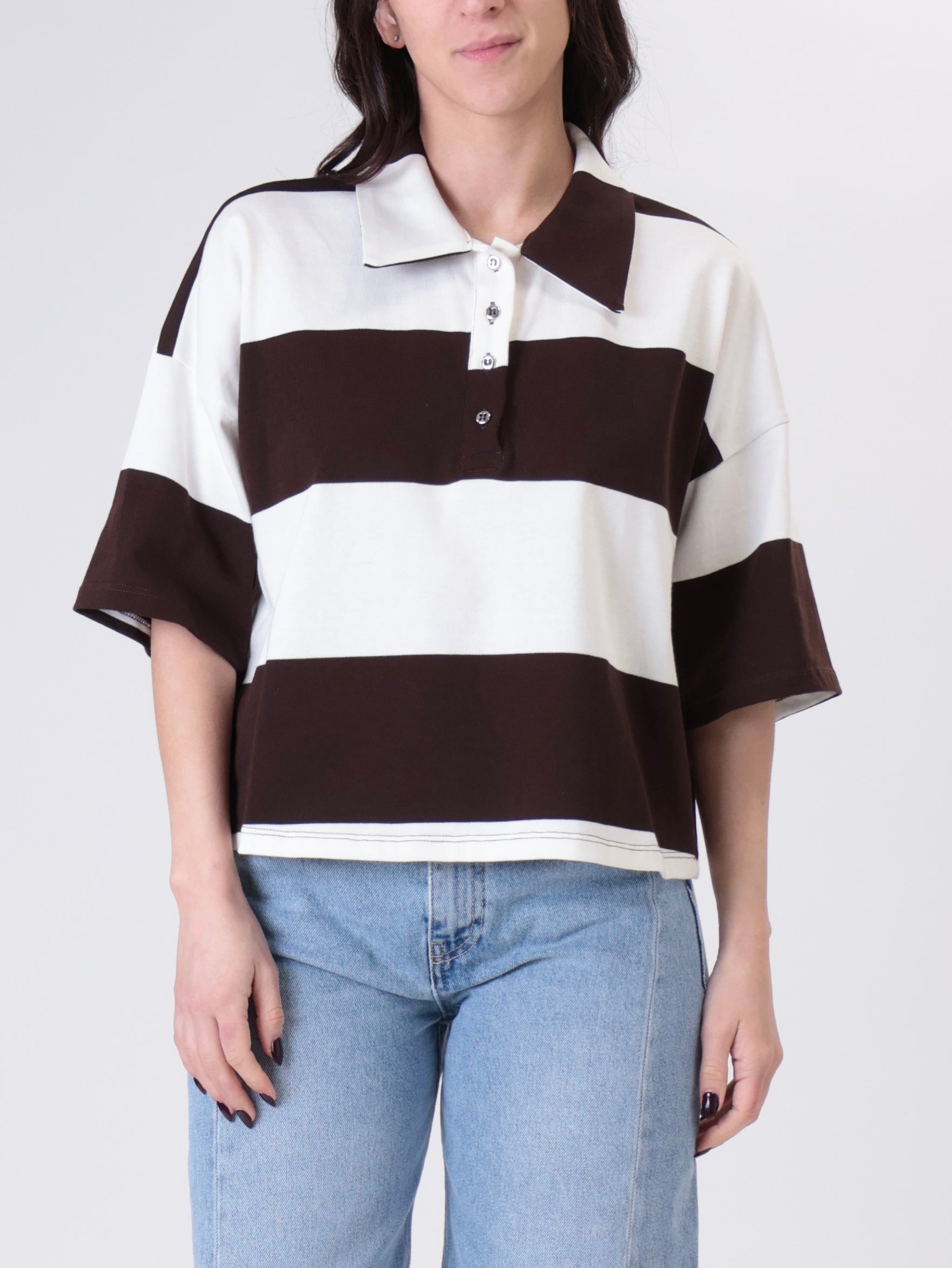 Polo crop riga moro