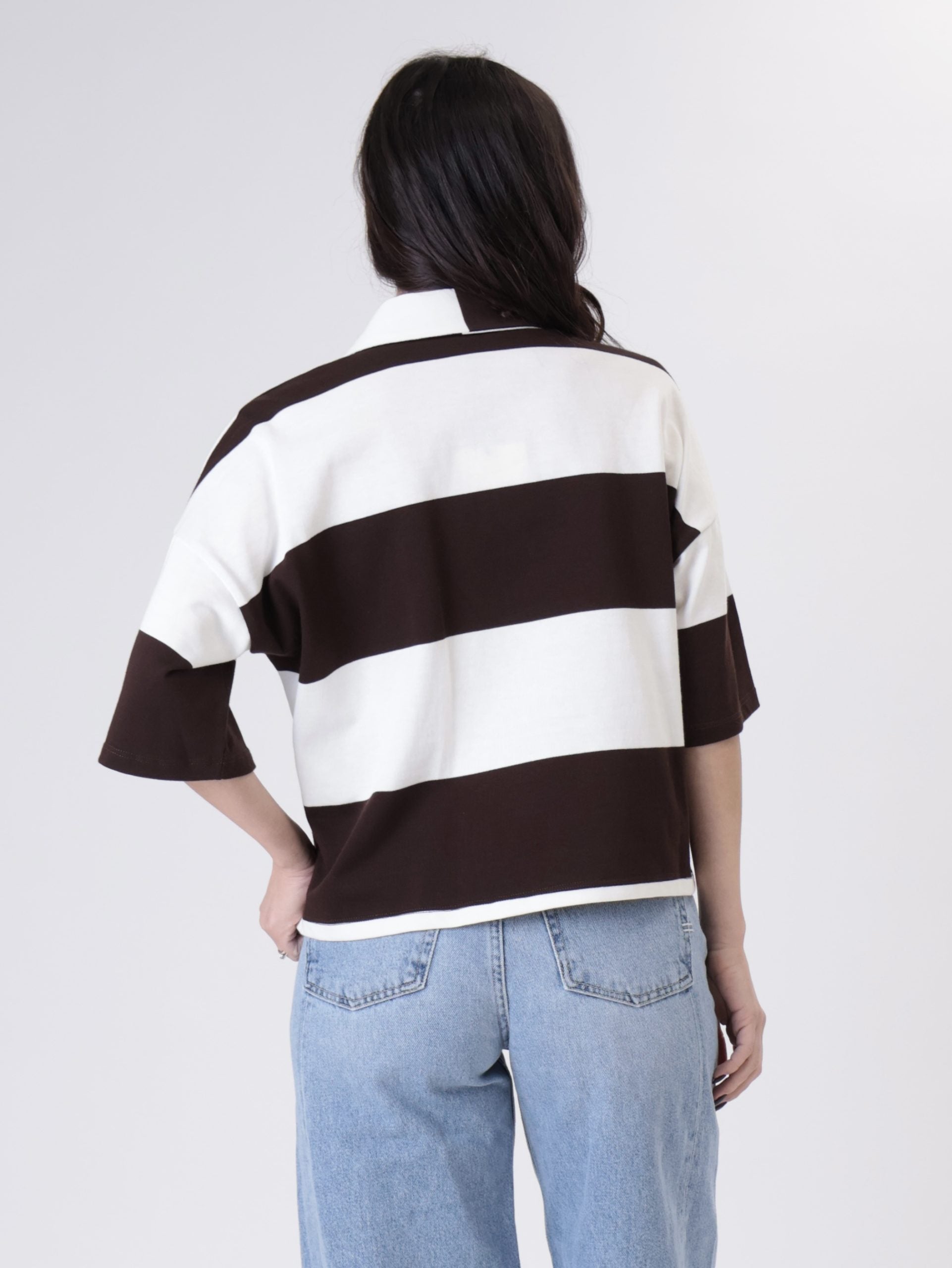 Polo crop riga moro
