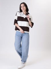 Polo crop riga moro