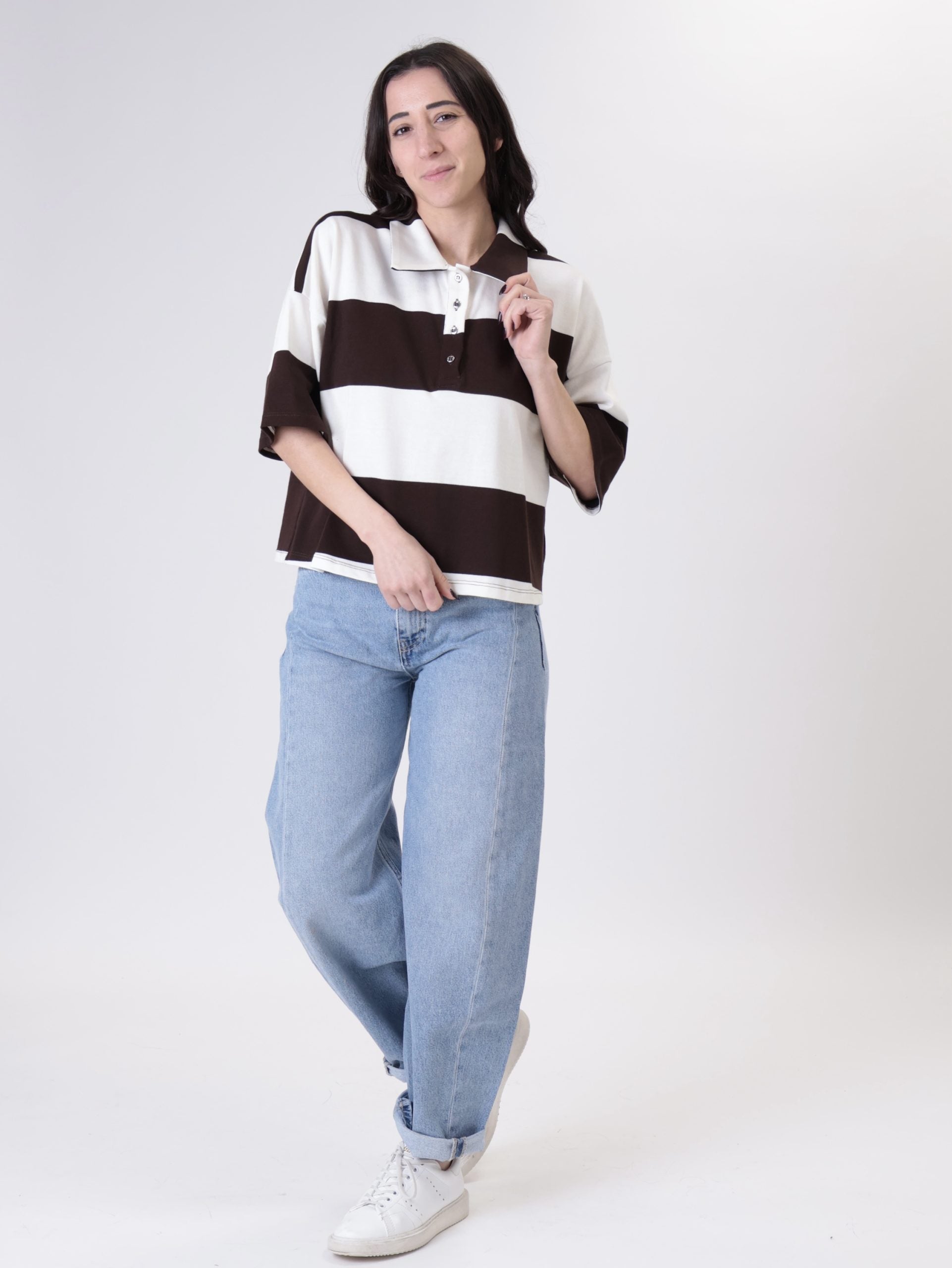 Polo crop riga moro
