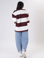 T-shirt riga spalla imbottita bordeaux