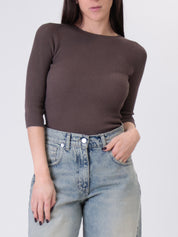 Maglia manica 3/4 costina cioccolato