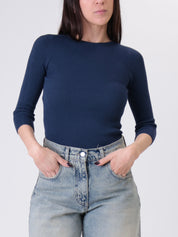 Ribbed 3/4 sleeve top blue