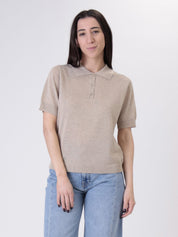 Polo in maglia lurex sabbia