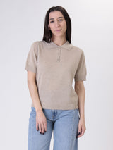 Polo in maglia lurex sabbia