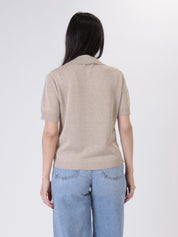Polo in maglia lurex sabbia