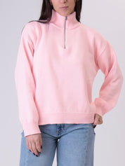 Pullover mezza zip rosa