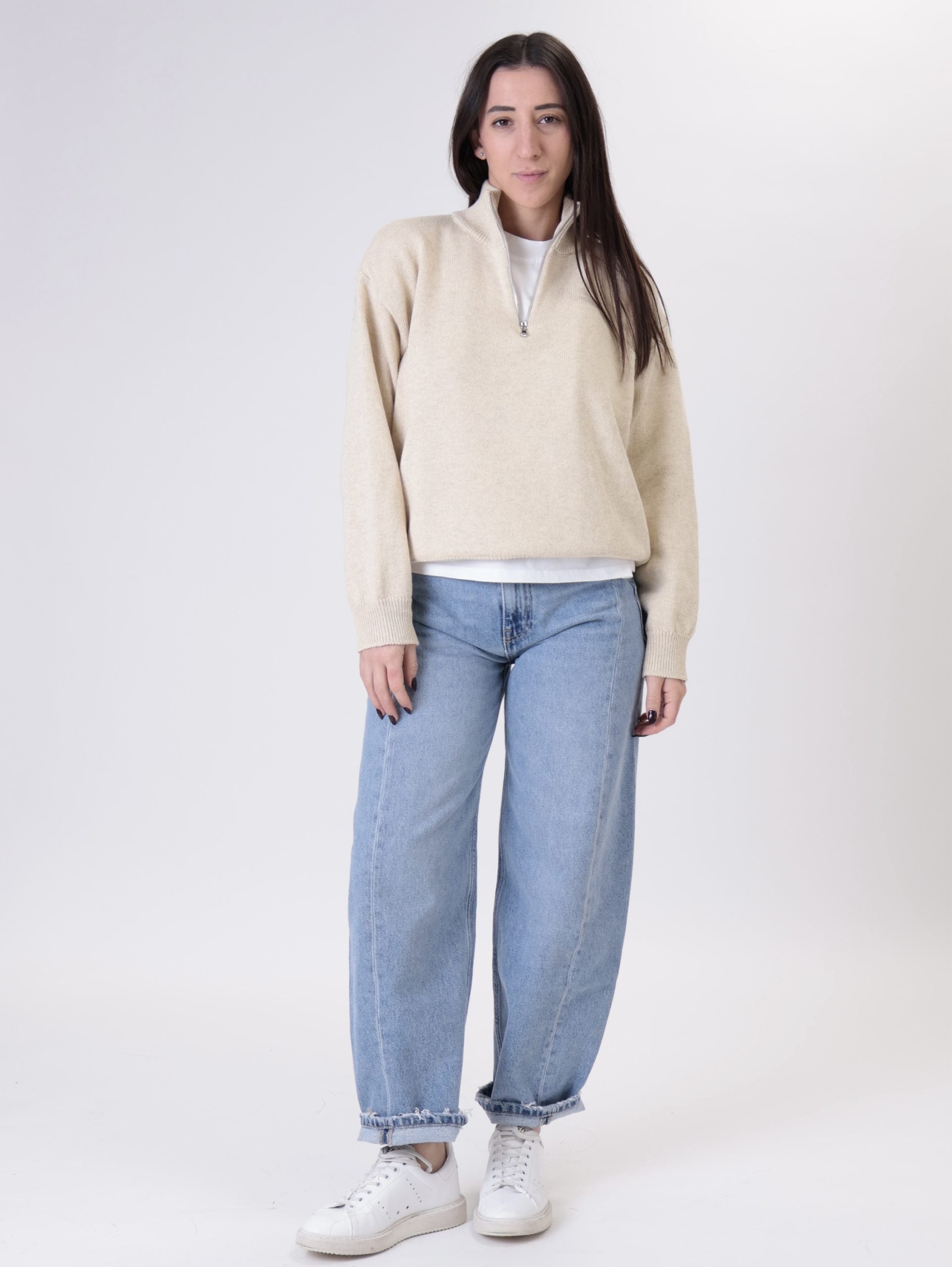 Pullover mezza zip beige