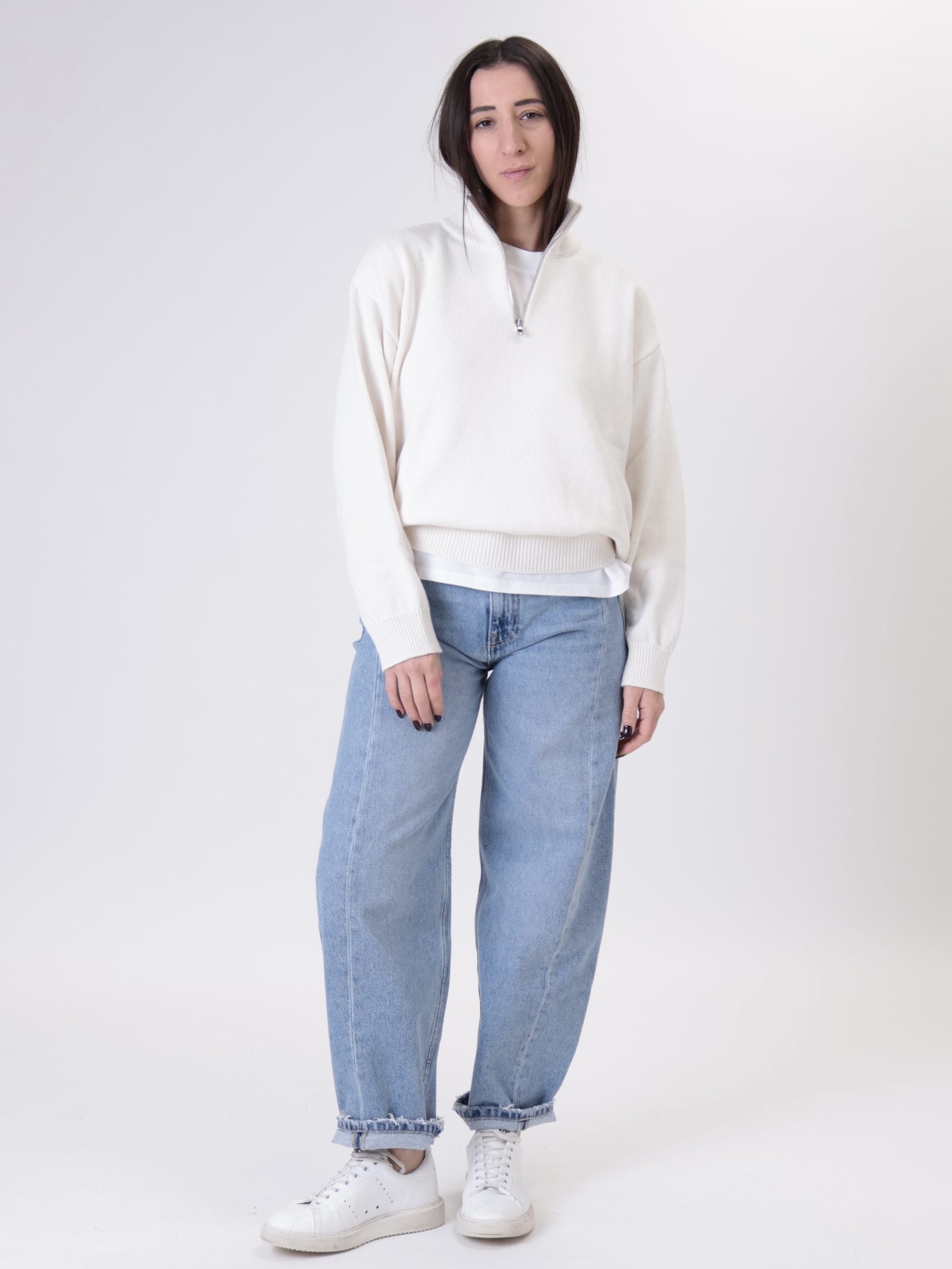 Pullover mezza zip bianco