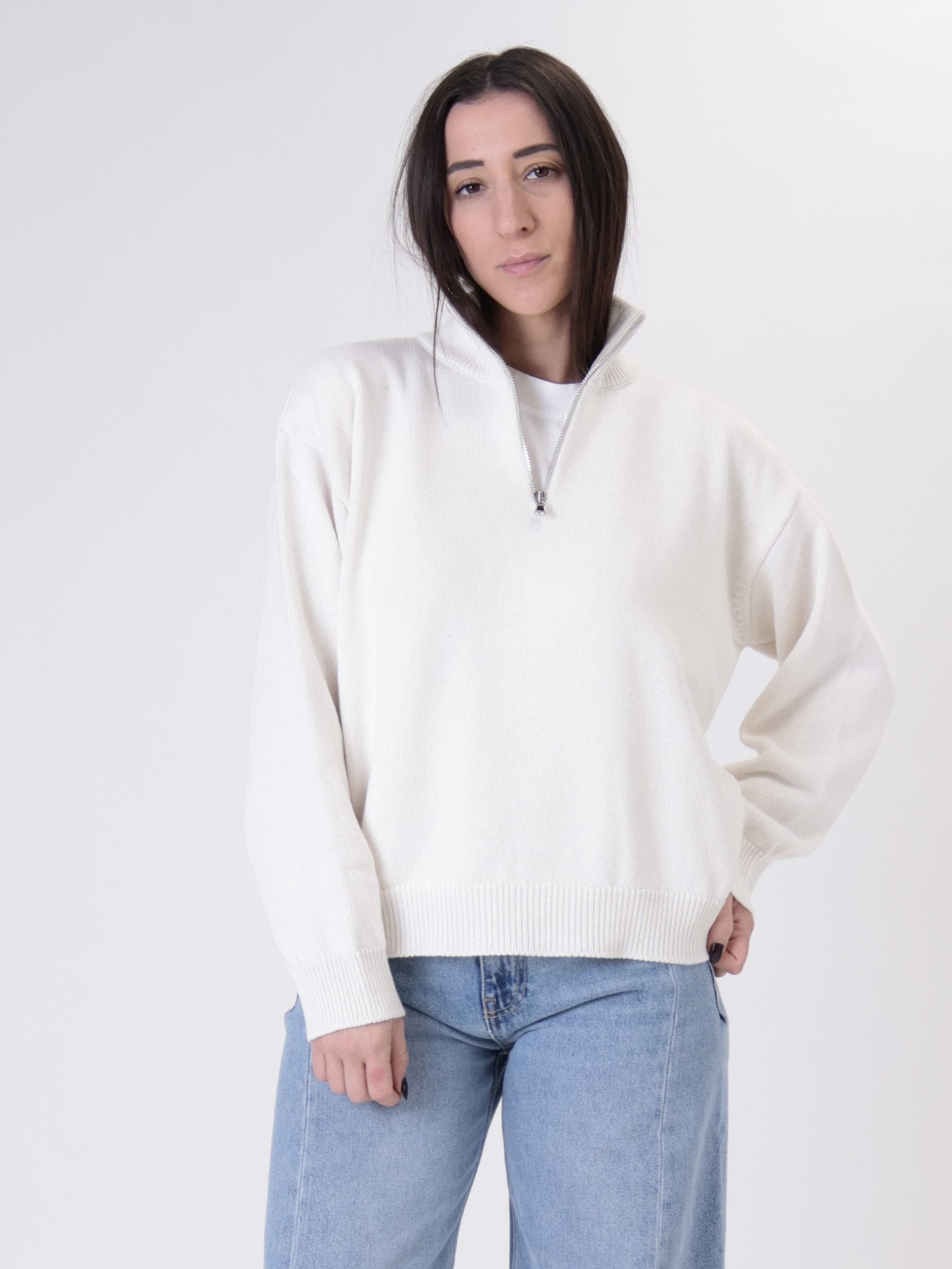 Pullover mezza zip bianco