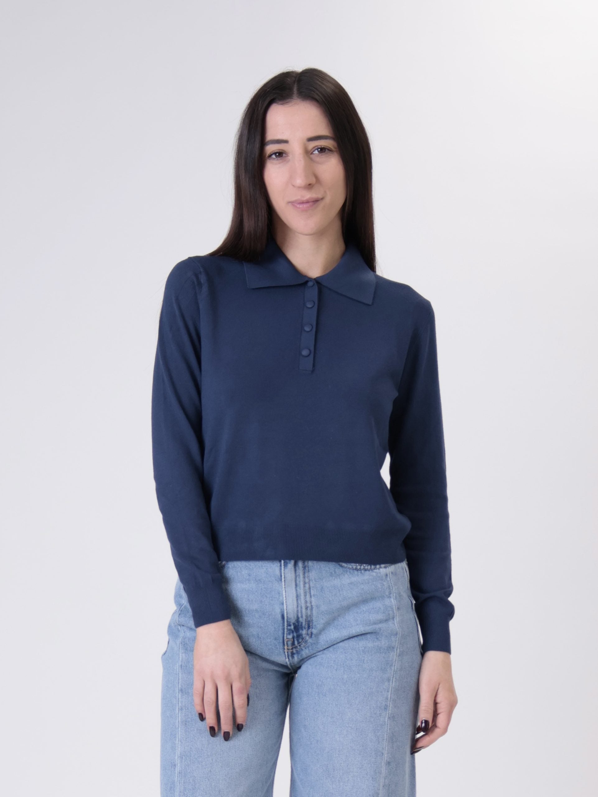 Polo in maglia bottoni blu